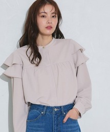 【接触冷感/UV/ウォッシャブル】ラッフルショルダーTブラウス