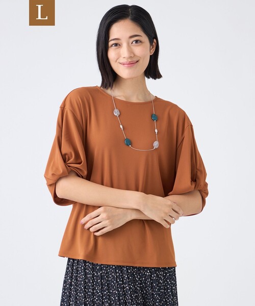 TRANS WORK(トランスワーク)の「【L】【ウォッシャブル・接触冷感・UV・防シワ】強撚スムースカットソー(Tシャツ/カットソー・レディース・グリーン系その他3/オレンジ/オフホワイト・44)」の3枚目の写真