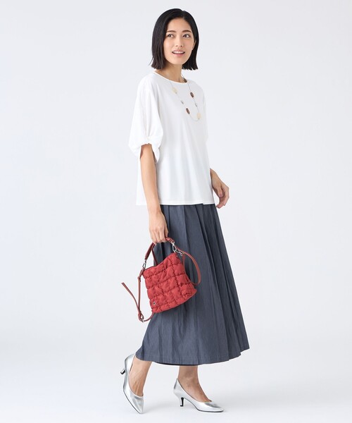 TRANS WORK(トランスワーク)の「【L】【ウォッシャブル・接触冷感・UV・防シワ】強撚スムースカットソー(Tシャツ/カットソー・レディース・グリーン系その他3/オレンジ/オフホワイト・44)」の13枚目の写真