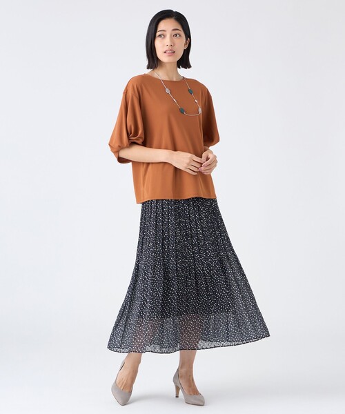 TRANS WORK(トランスワーク)の「【L】【ウォッシャブル・接触冷感・UV・防シワ】強撚スムースカットソー(Tシャツ/カットソー・レディース・グリーン系その他3/オレンジ/オフホワイト・44)」の11枚目の写真