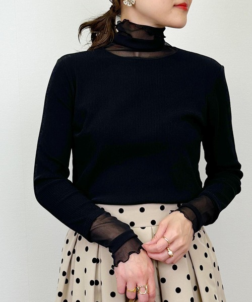 DIARIUM(ディアリウム)の「【日本製】チュール切り替えテレコプルオーバー(Tシャツ/カットソー・レディース・レッド/アイボリー/ブラック・M)」の2枚目の写真