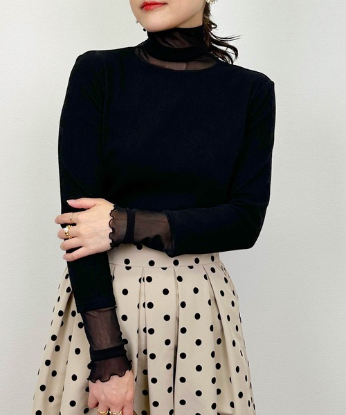 DIARIUM(ディアリウム)の「【日本製】チュール切り替えテレコプルオーバー(Tシャツ/カットソー・レディース・レッド/アイボリー/ブラック・M)」の13枚目の写真