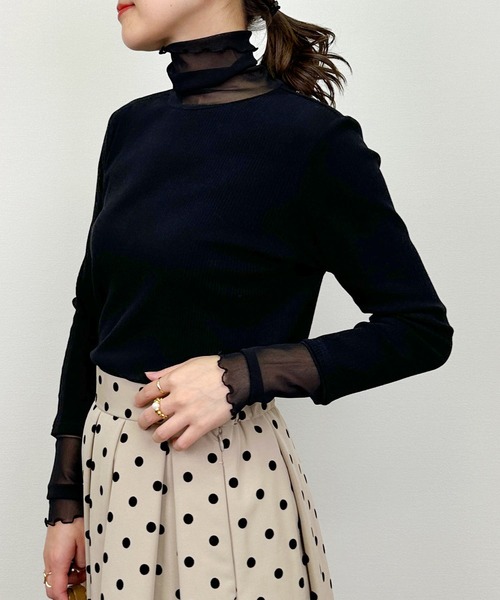 DIARIUM(ディアリウム)の「【日本製】チュール切り替えテレコプルオーバー(Tシャツ/カットソー・レディース・レッド/アイボリー/ブラック・M)」の14枚目の写真