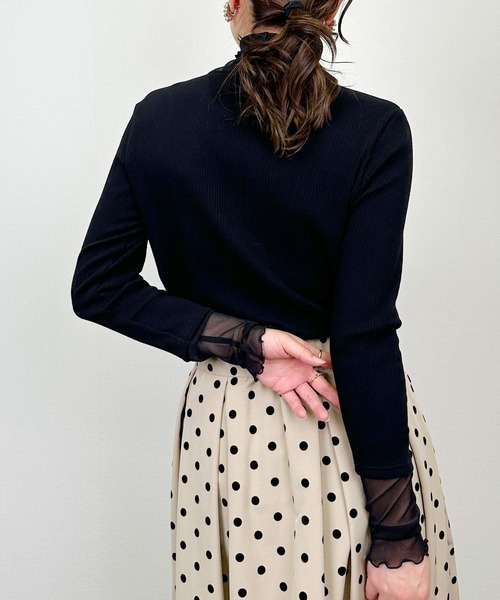 DIARIUM(ディアリウム)の「【日本製】チュール切り替えテレコプルオーバー(Tシャツ/カットソー・レディース・レッド/アイボリー/ブラック・M)」の15枚目の写真