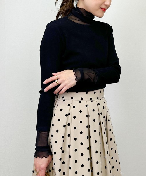 DIARIUM(ディアリウム)の「【日本製】チュール切り替えテレコプルオーバー(Tシャツ/カットソー・レディース・レッド/アイボリー/ブラック・M)」の16枚目の写真