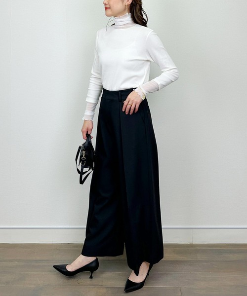 DIARIUM(ディアリウム)の「【日本製】チュール切り替えテレコプルオーバー(Tシャツ/カットソー・レディース・レッド/アイボリー/ブラック・M)」の9枚目の写真