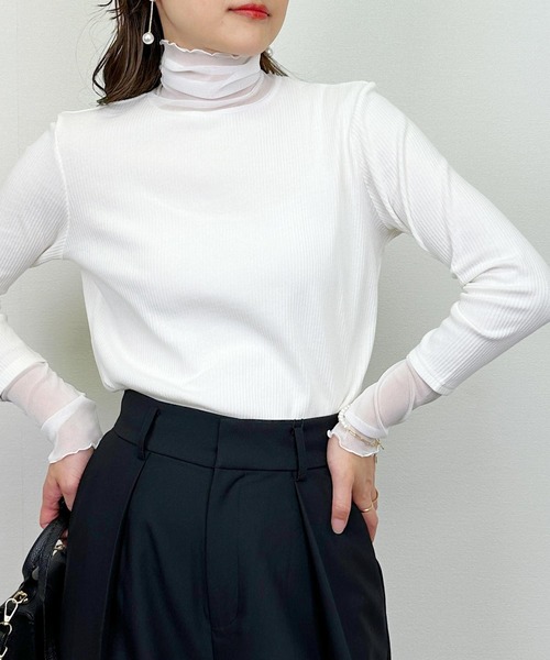 DIARIUM(ディアリウム)の「【日本製】チュール切り替えテレコプルオーバー(Tシャツ/カットソー・レディース・レッド/アイボリー/ブラック・M)」の4枚目の写真