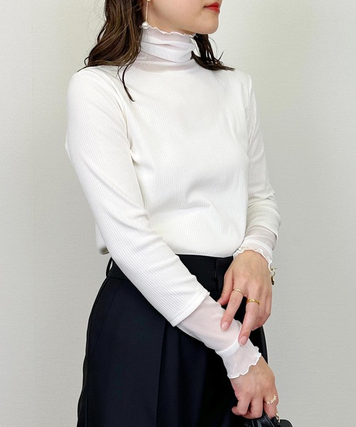 DIARIUM(ディアリウム)の「【日本製】チュール切り替えテレコプルオーバー(Tシャツ/カットソー・レディース・レッド/アイボリー/ブラック・M)」の7枚目の写真