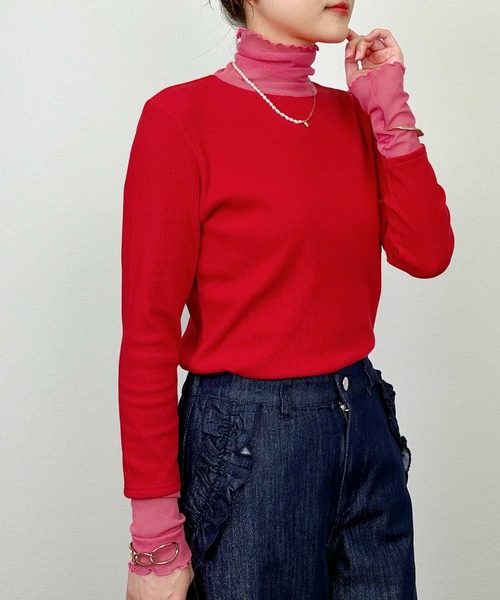 DIARIUM(ディアリウム)の「【日本製】チュール切り替えテレコプルオーバー(Tシャツ/カットソー・レディース・レッド/アイボリー/ブラック・M)」の21枚目の写真