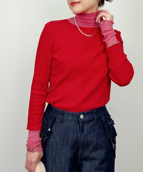 DIARIUM(ディアリウム)の「【日本製】チュール切り替えテレコプルオーバー(Tシャツ/カットソー・レディース・レッド/アイボリー/ブラック・M)」の20枚目の写真