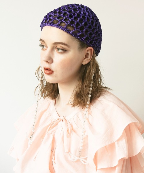 チャイハネ（チャイハネ）の「【チャイハネ】アミミパールキャップ（ニットキャップ/ビーニー・レディース・パープル/ブラック・FREE）」の2枚目の写真