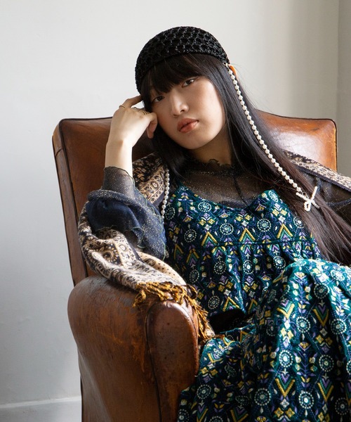 チャイハネ（チャイハネ）の「【チャイハネ】アミミパールキャップ（ニットキャップ/ビーニー・レディース・パープル/ブラック・FREE）」の5枚目の写真