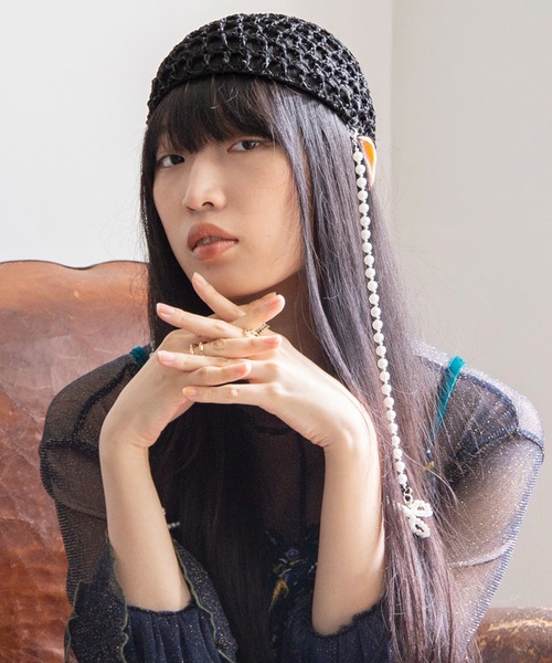 チャイハネ（チャイハネ）の「【チャイハネ】アミミパールキャップ（ニットキャップ/ビーニー・レディース・パープル/ブラック・FREE）」の8枚目の写真