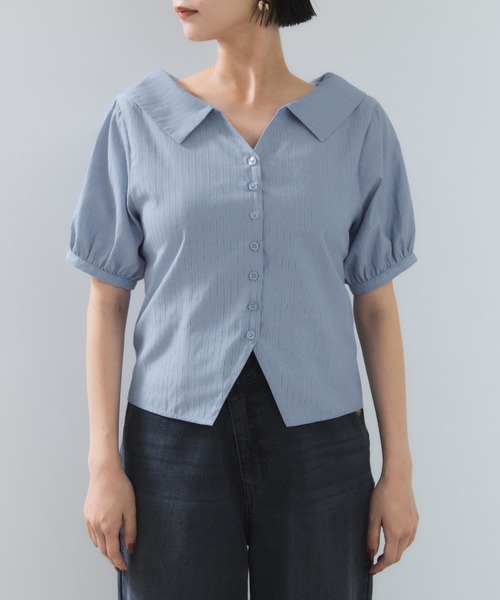 VIS（ビス）の「ビックカラーシャツブラウス（シャツ/ブラウス・レディース・チャコールグレー/ブルー・FREE）」の12枚目の写真