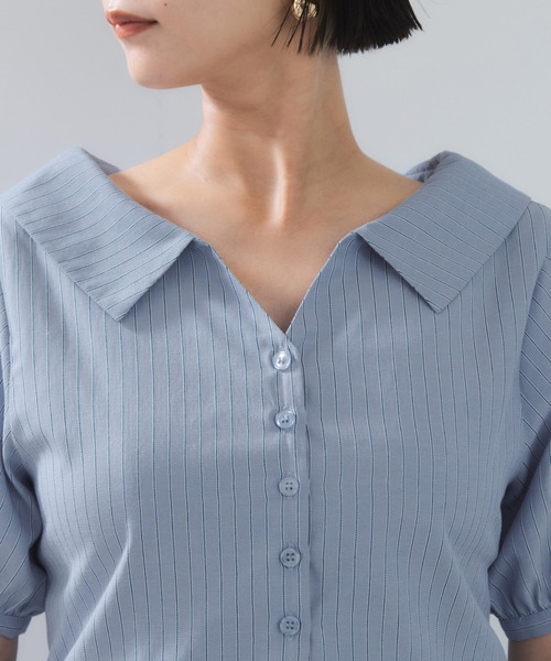 VIS（ビス）の「ビックカラーシャツブラウス（シャツ/ブラウス・レディース・チャコールグレー/ブルー・FREE）」の9枚目の写真