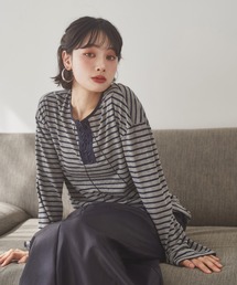 border lace up tops /ボーダーレースアップトップス