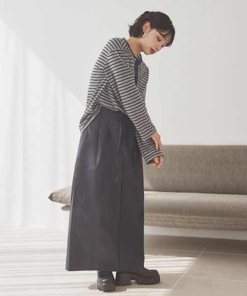 LAULEN（ローレン）の「border lace up tops /ボーダーレースアップトップス（Tシャツ/カットソー・レディース・ブラウン/ブラック/グレー・FREE）」の7枚目の写真