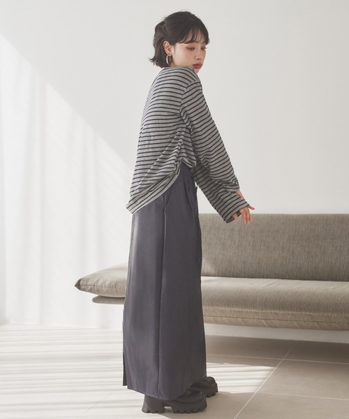 LAULEN（ローレン）の「border lace up tops /ボーダーレースアップトップス（Tシャツ/カットソー・レディース・ブラウン/ブラック/グレー・FREE）」の9枚目の写真