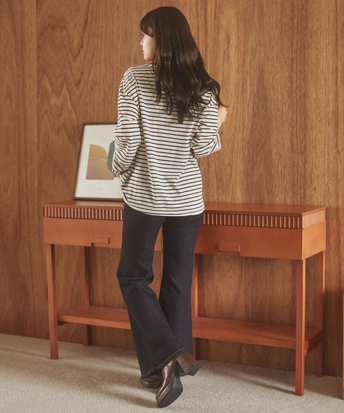 LAULEN（ローレン）の「border lace up tops /ボーダーレースアップトップス（Tシャツ/カットソー・レディース・ブラウン/ブラック/グレー・FREE）」の15枚目の写真
