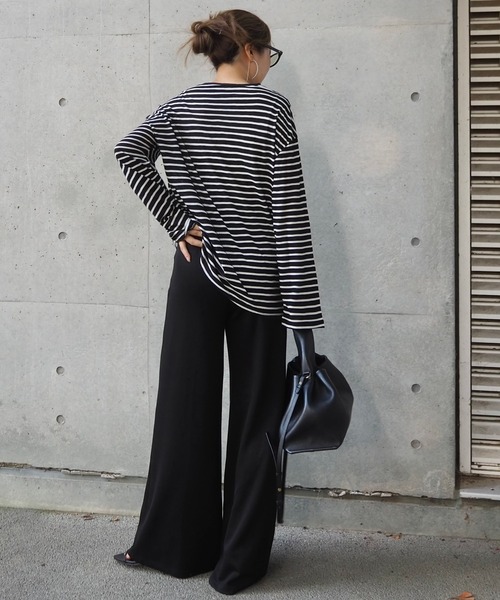 LAULEN（ローレン）の「border lace up tops /ボーダーレースアップトップス（Tシャツ/カットソー・レディース・ブラウン/ブラック/グレー・FREE）」の18枚目の写真