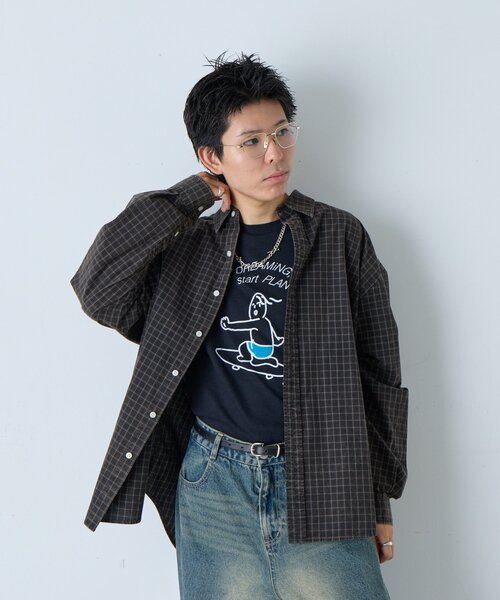 WHIMSIC（ウィムジック）の「【UNISEX】アシッドウォッシュプラッドシャツ（シャツ/ブラウス・メンズ・ネイビー/ベージュ/ブラウン・FREE）」の16枚目の写真