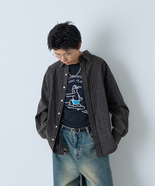 WHIMSIC（ウィムジック）の「【UNISEX】アシッドウォッシュプラッドシャツ（シャツ/ブラウス・メンズ・ネイビー/ベージュ/ブラウン・FREE）」の17枚目の写真