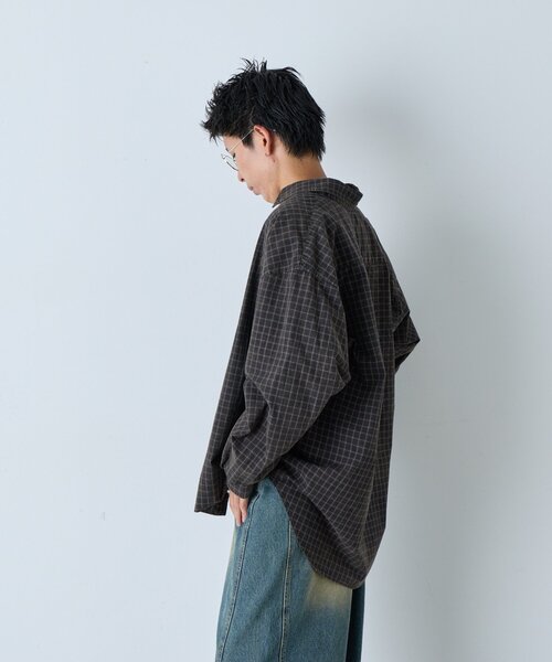 WHIMSIC（ウィムジック）の「【UNISEX】アシッドウォッシュプラッドシャツ（シャツ/ブラウス・メンズ・ネイビー/ベージュ/ブラウン・FREE）」の18枚目の写真