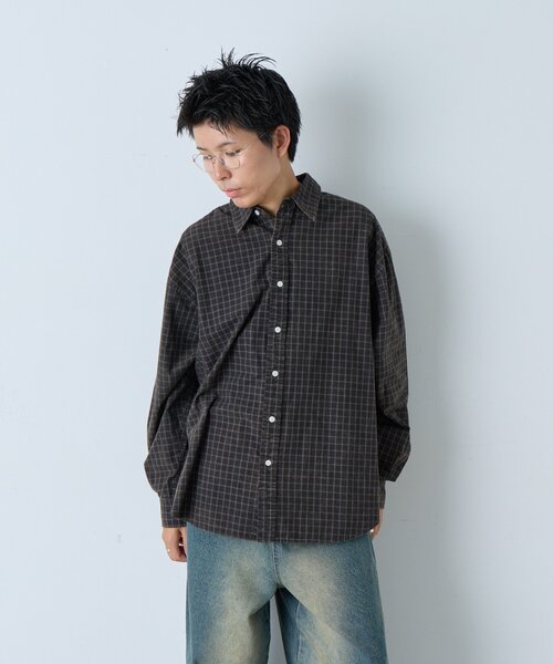 WHIMSIC（ウィムジック）の「【UNISEX】アシッドウォッシュプラッドシャツ（シャツ/ブラウス・メンズ・ネイビー/ベージュ/ブラウン・FREE）」の19枚目の写真