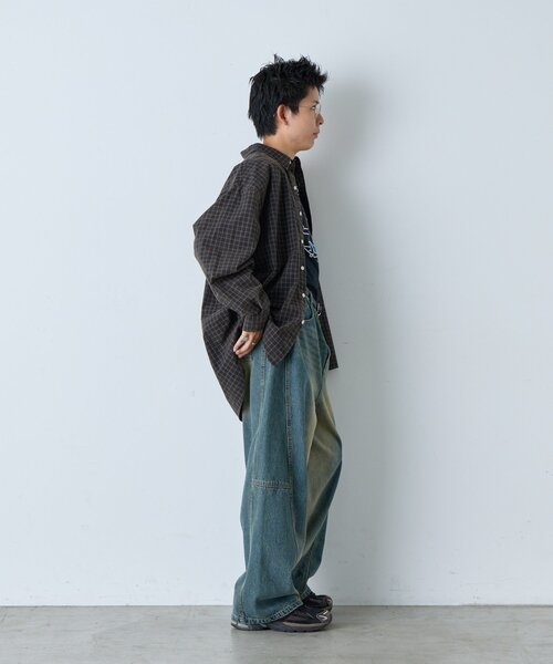 WHIMSIC（ウィムジック）の「【UNISEX】アシッドウォッシュプラッドシャツ（シャツ/ブラウス・メンズ・ネイビー/ベージュ/ブラウン・FREE）」の20枚目の写真