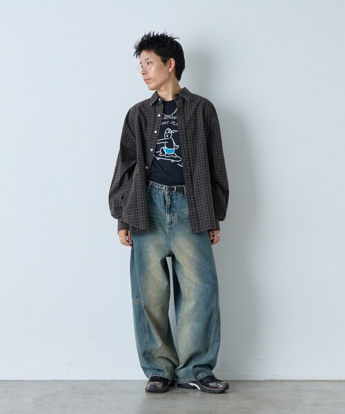 WHIMSIC（ウィムジック）の「【UNISEX】アシッドウォッシュプラッドシャツ（シャツ/ブラウス・メンズ・ネイビー/ベージュ/ブラウン・FREE）」の21枚目の写真