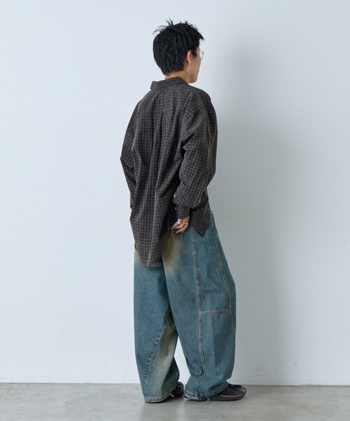 WHIMSIC（ウィムジック）の「【UNISEX】アシッドウォッシュプラッドシャツ（シャツ/ブラウス・メンズ・ネイビー/ベージュ/ブラウン・FREE）」の22枚目の写真