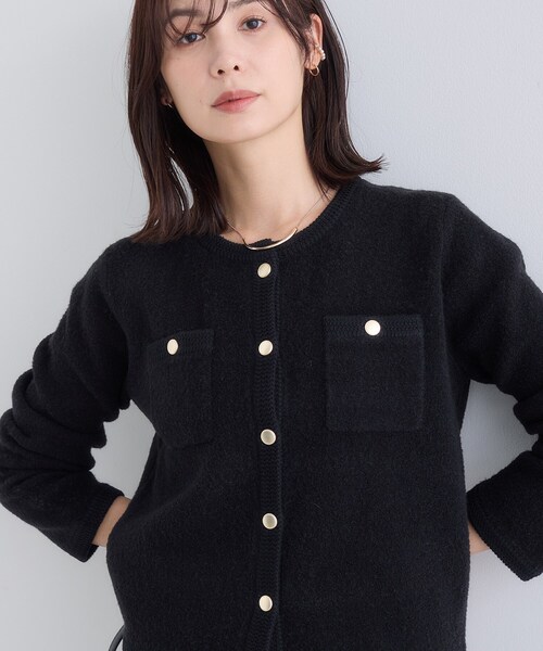 ミニブークレ素材】ジャケットライクカーディガン（カーディガン