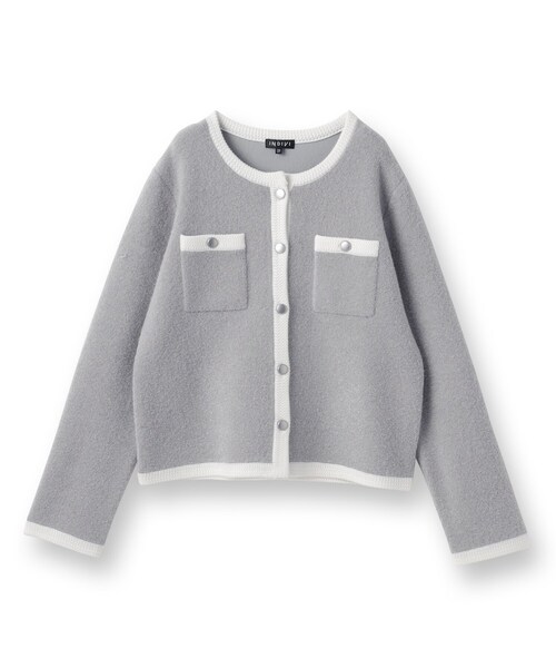 INDIVI(インディヴィ)の「【ミニブークレ素材】ジャケットライクカーディガン(カーディガン/ボレロ・レディース・ブラック/ネイビー/ライトグレー系4・05/13/15 /34/38)」の4枚目の写真