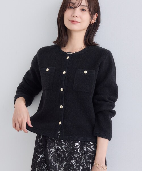 INDIVI(インディヴィ)の「【ミニブークレ素材】ジャケットライクカーディガン(カーディガン/ボレロ・レディース・ブラック/ネイビー/ライトグレー系4・05/13/15 /34/38)」の5枚目の写真