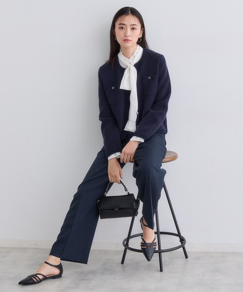 INDIVI(インディヴィ)の「【ミニブークレ素材】ジャケットライクカーディガン(カーディガン/ボレロ・レディース・ブラック/ネイビー/ライトグレー系4・05/13/15 /34/38)」の10枚目の写真