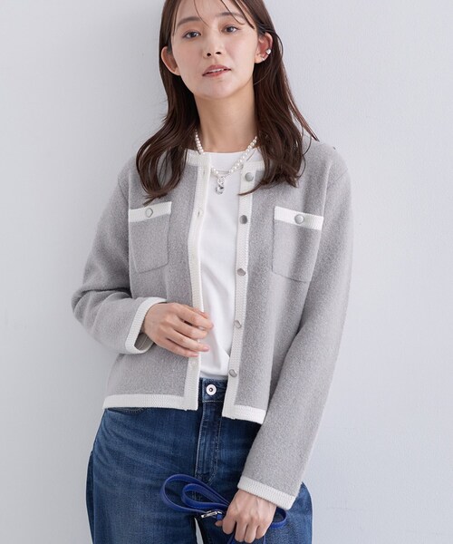 INDIVI(インディヴィ)の「【ミニブークレ素材】ジャケットライクカーディガン(カーディガン/ボレロ・レディース・ブラック/ネイビー/ライトグレー系4・05/13/15 /34/38)」の14枚目の写真