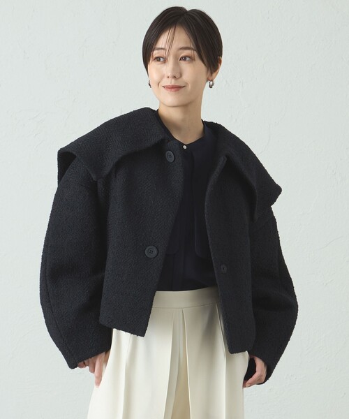 CAST:（キャストコロン）の「ヘリンボンツィードショールカラーコート（その他アウター・レディース・ネイビー/グレー系その他2・M/S）」の2枚目の写真