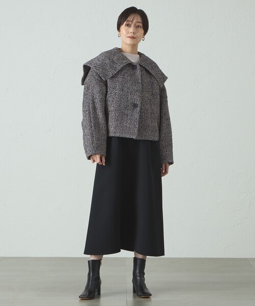 CAST:（キャストコロン）の「ヘリンボンツィードショールカラーコート（その他アウター・レディース・ネイビー/グレー系その他2・M/S）」の3枚目の写真