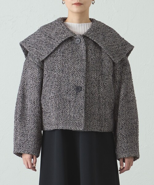 CAST:（キャストコロン）の「ヘリンボンツィードショールカラーコート（その他アウター・レディース・ネイビー/グレー系その他2・M/S）」の5枚目の写真