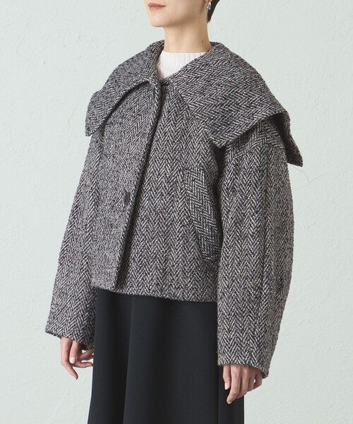 CAST:（キャストコロン）の「ヘリンボンツィードショールカラーコート（その他アウター・レディース・ネイビー/グレー系その他2・M/S）」の6枚目の写真