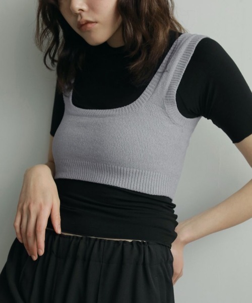 anuke（アンヌーク）の「anuke Velour Knit Tanktop 62520535（タンクトップ・レディース・ライトブルー/ブラック・FREE）」の4枚目の写真