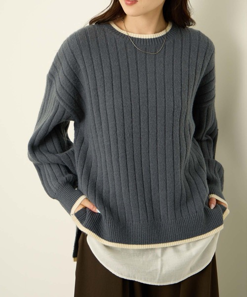NAVY(ネイビー)の「nAvy もちり配色クルーネック(ニット/セーター・レディース・ベージュ/ブラック/チャコールグレー/ミント/ダークブルー・L/M)」の3枚目の写真