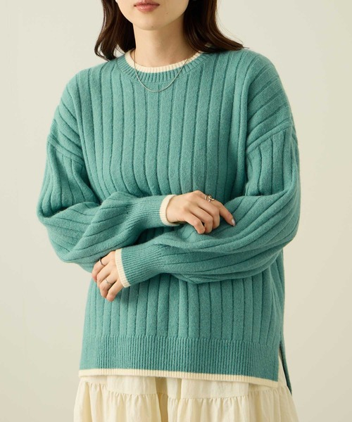 NAVY(ネイビー)の「nAvy もちり配色クルーネック(ニット/セーター・レディース・ベージュ/ブラック/チャコールグレー/ミント/ダークブルー・L/M)」の4枚目の写真