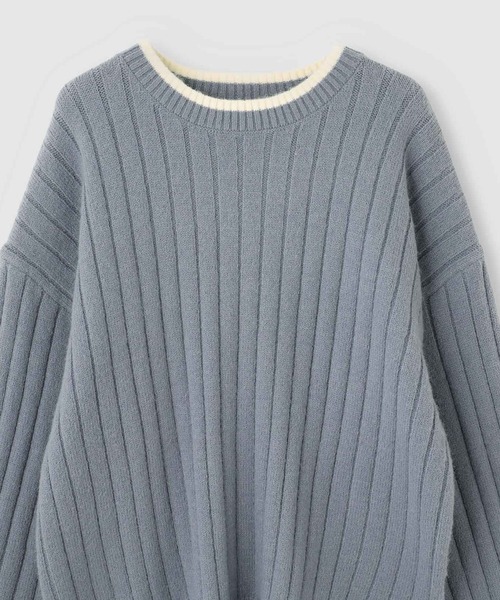 NAVY(ネイビー)の「nAvy もちり配色クルーネック(ニット/セーター・レディース・ベージュ/ブラック/チャコールグレー/ミント/ダークブルー・L/M)」の7枚目の写真