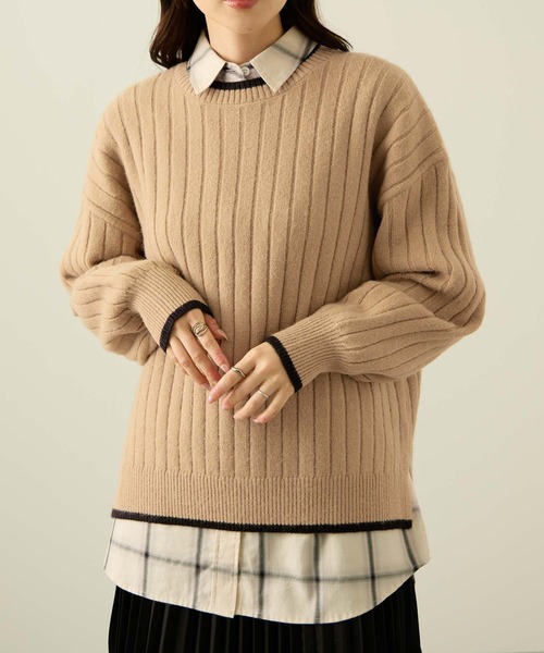 NAVY(ネイビー)の「nAvy もちり配色クルーネック(ニット/セーター・レディース・ベージュ/ブラック/チャコールグレー/ミント/ダークブルー・L/M)」の14枚目の写真