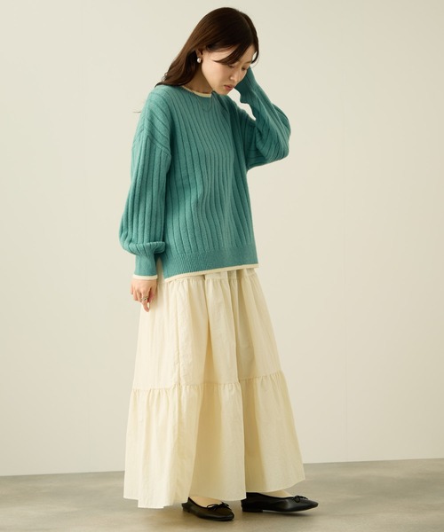 NAVY(ネイビー)の「nAvy もちり配色クルーネック(ニット/セーター・レディース・ベージュ/ブラック/チャコールグレー/ミント/ダークブルー・L/M)」の21枚目の写真