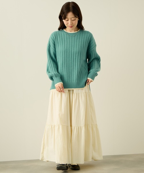 NAVY(ネイビー)の「nAvy もちり配色クルーネック(ニット/セーター・レディース・ベージュ/ブラック/チャコールグレー/ミント/ダークブルー・L/M)」の22枚目の写真