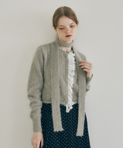 Risley/リズレー　クロスデザインボレロシャギーニット2way idem（イデム）の「lace frill shaggy knit cardigan / レースシャギー