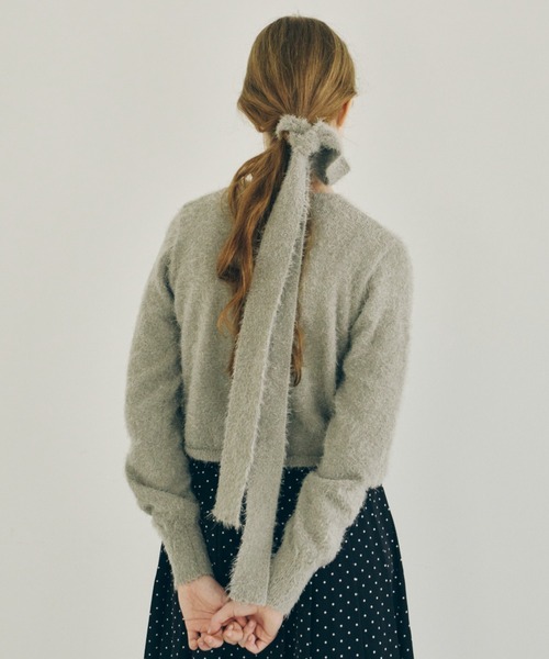 idem（イデム）の「lace frill shaggy knit cardigan / レースシャギー