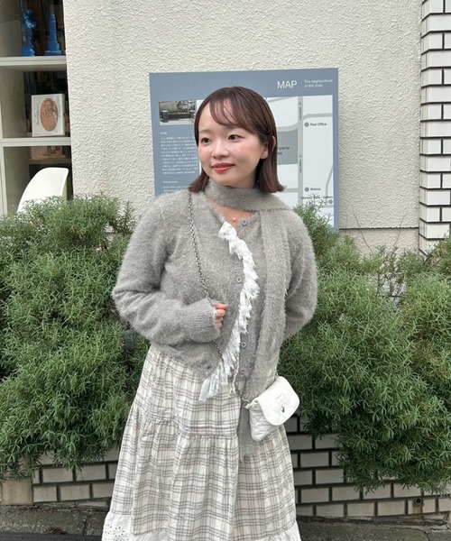 idem（イデム）の「lace frill shaggy knit cardigan / レースシャギー
